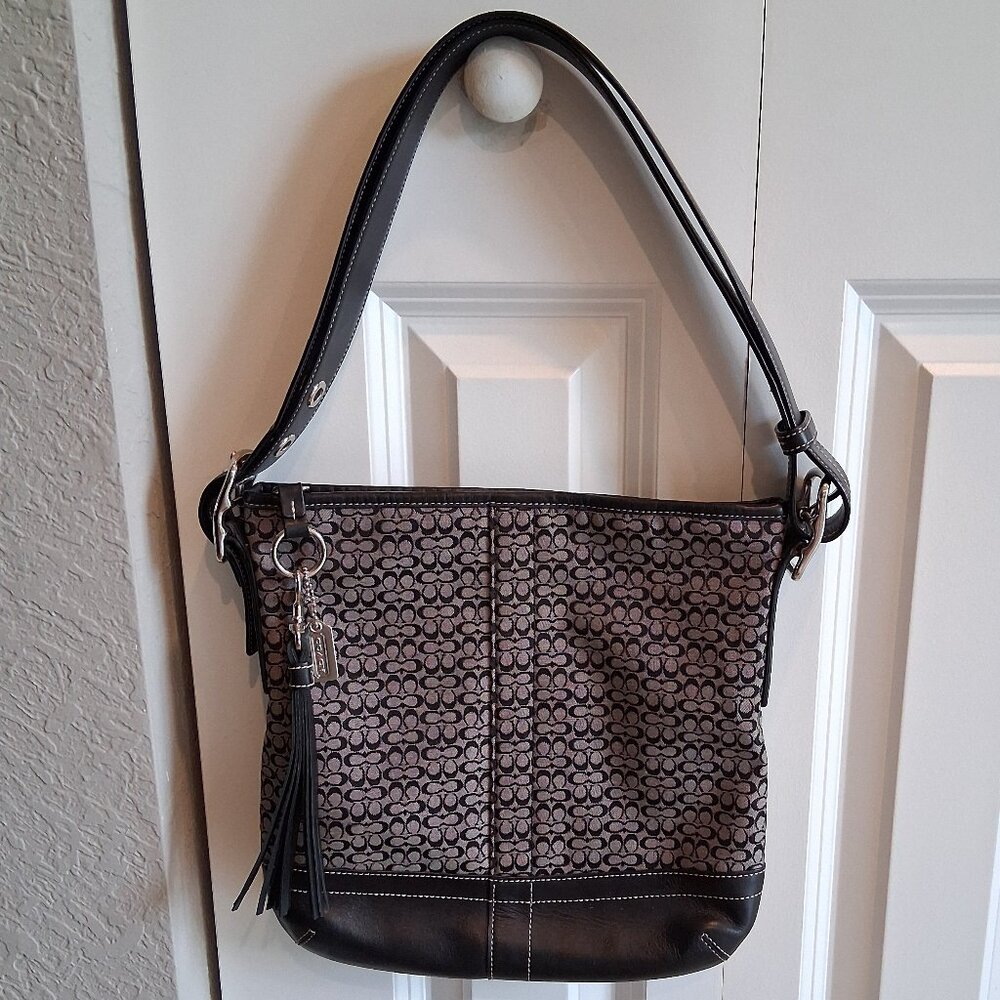 Coach F10417 Signature C Jacquard & Leather Trim Crossbody/Shoulder Bag